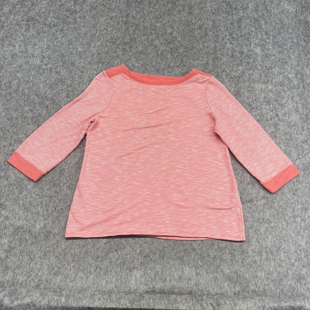 Chicos Shirt Womens 1 Medium Pink Stripe 3/4 Sleeve Boat Neck Contrast Trim
